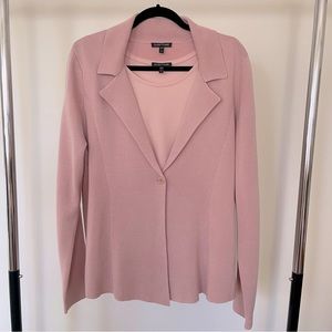 Eileen Fisher Knit Jacket and Sleeveless Silk Top Set, Dusty Pink, Size XL